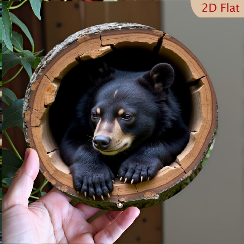 TEMU 2d Flat, 2d Flat Printing Aluminum Black Bear In " Round Sign - Home Bedroom Decor, Artistic Wall Decoration For Home, Cafe, Restaurant, Garden,