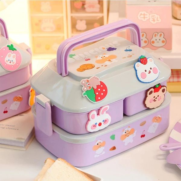 Kawaii portable lunch box suitable for girls schools children plastic picnic boxes microwave food with company storage containers 240820