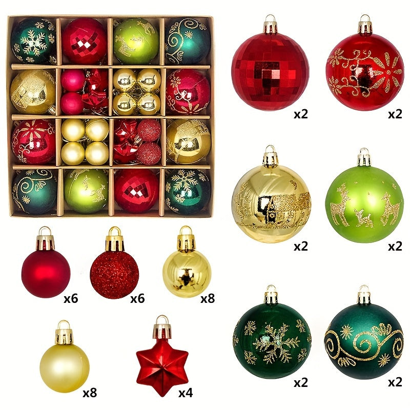 TEMU 44pcs Christmas Tree Ball Type Hanging Decoration Christmas Decoration Ball Christmas Tree Gift Decoration (8 Styles From), Pendant Decor