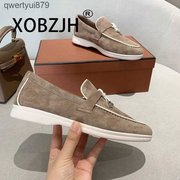 Casual Shoes Summer walking shoes Soes Moccaines suede womens spring autumn French subcutaneous coat metal pendant flat lazy slide mule H241