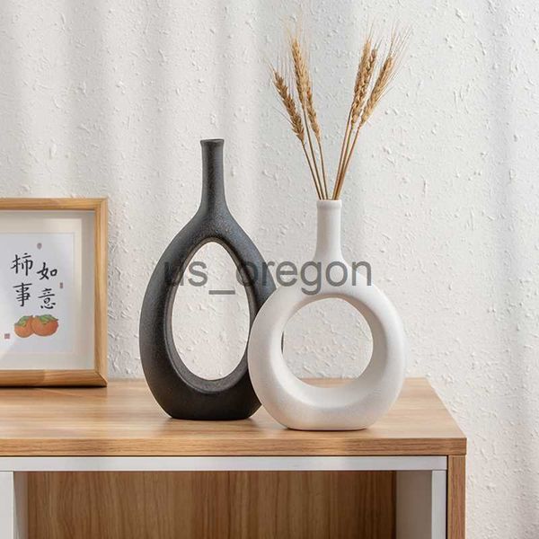 Vases Ceramics Vase Home Decor Oval Hollow Flower Vase Modern Decorative Vases Room Decor Flower Pots Centerpiece Figurines Ornament x0630