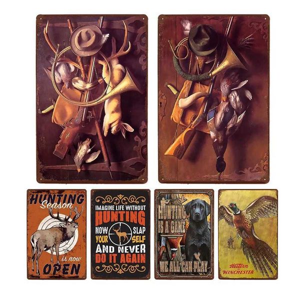 Hunting Metal Sign Tin Retro Hunter Plaque Iron Painting Hunt Poster Shop Vintage Wall Art Decoration Home Plates 20x30cm Y240803