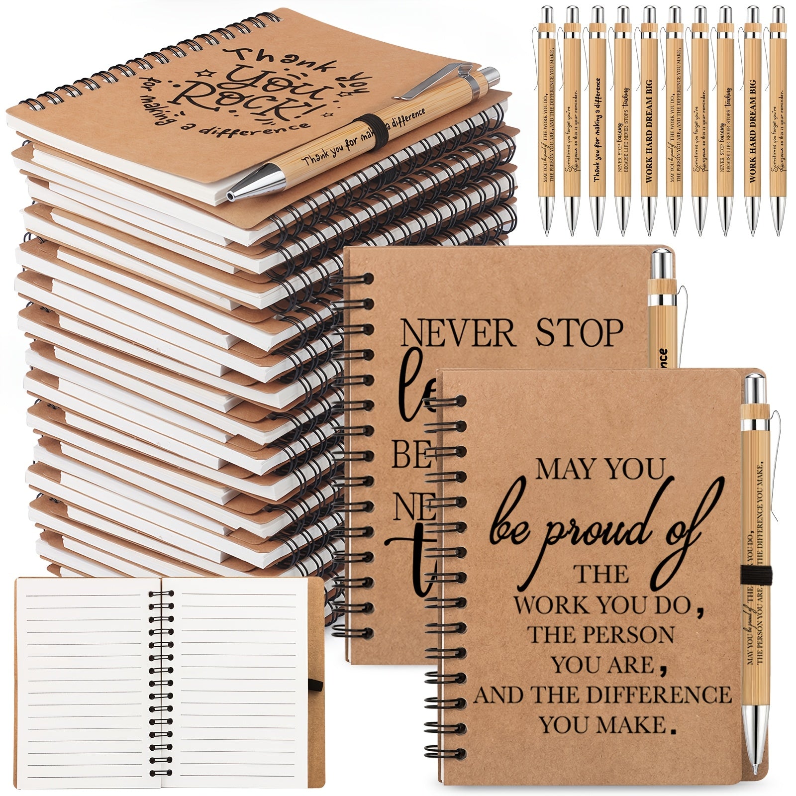 TEMU 30 Sets Spiral Notebooks Sets Thank You Gifts Inspirational Journals With Retractable Bamboo Pens Bulk Encouragement Notepad For School Teacher