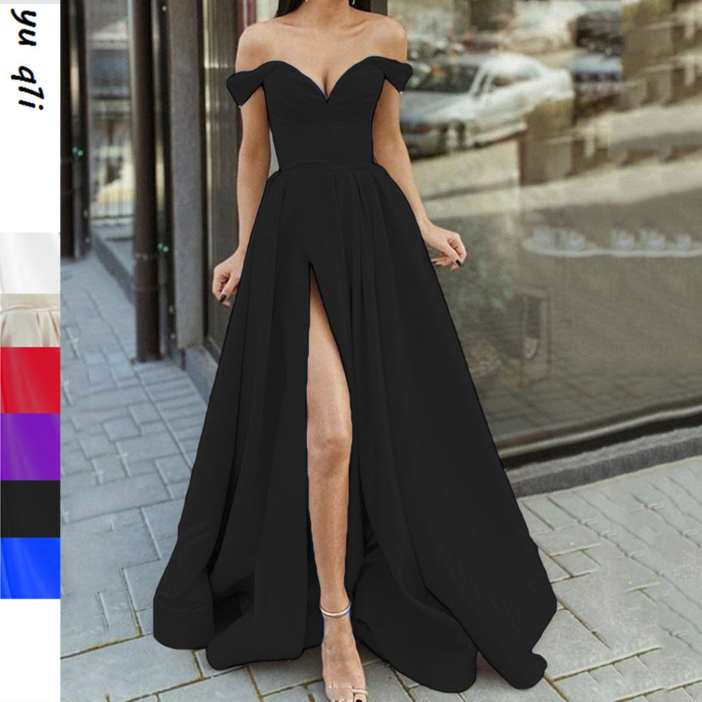 B206 Spring Women&#039;s Multicolor Tube Top V-Neck Backless Large Swing Dress Slit Sleeveless Long Dress 2025