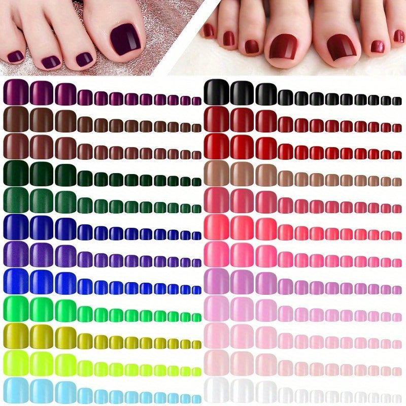 TEMU Kalolary 576pcs Short Square Press-on Toenails, Glossy Full Cover Artificial Nail Tips 24 Vibrant Colors For Diy Nail Art, Easy Application & ,