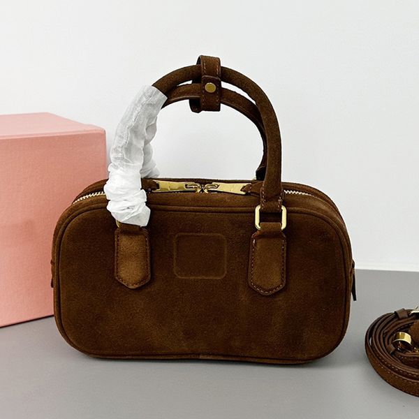 Suede designer bag tote bag bowling bag underarm shoulder bags designer women bag purses designer gold hardware zipper totes removable strap