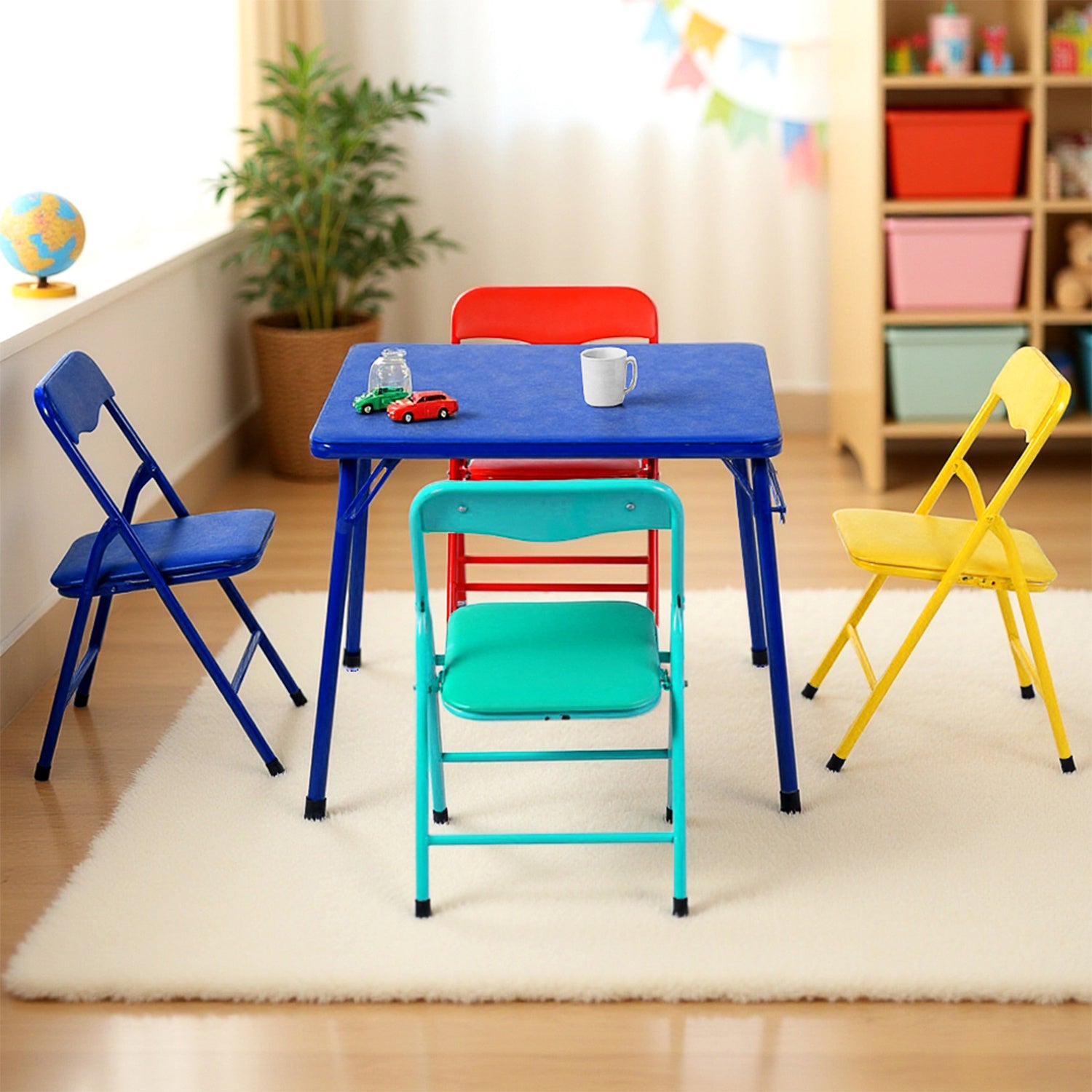 TEMU Multicolor Folding Set - 24" Table With 4 Small Folding Chairs, Fun And Safe Design, Metal Construction, Portable For Indoor And Outdoor Use,