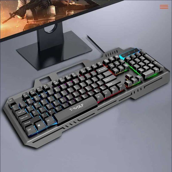 New T16 Gaming Keyboard Metal Plate Backlit Color Luminous USB Wired Game Keyboards for He Desktop Cputer Business OffT250109