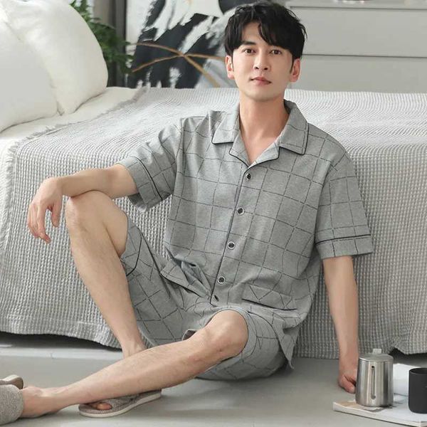 M-4XL Plus Size High Quality Men Pyjamas Summer Thin Short Sleeved Pure Cotton Sleepwear Set Teenagers Home Clothes Male PajamasC241213