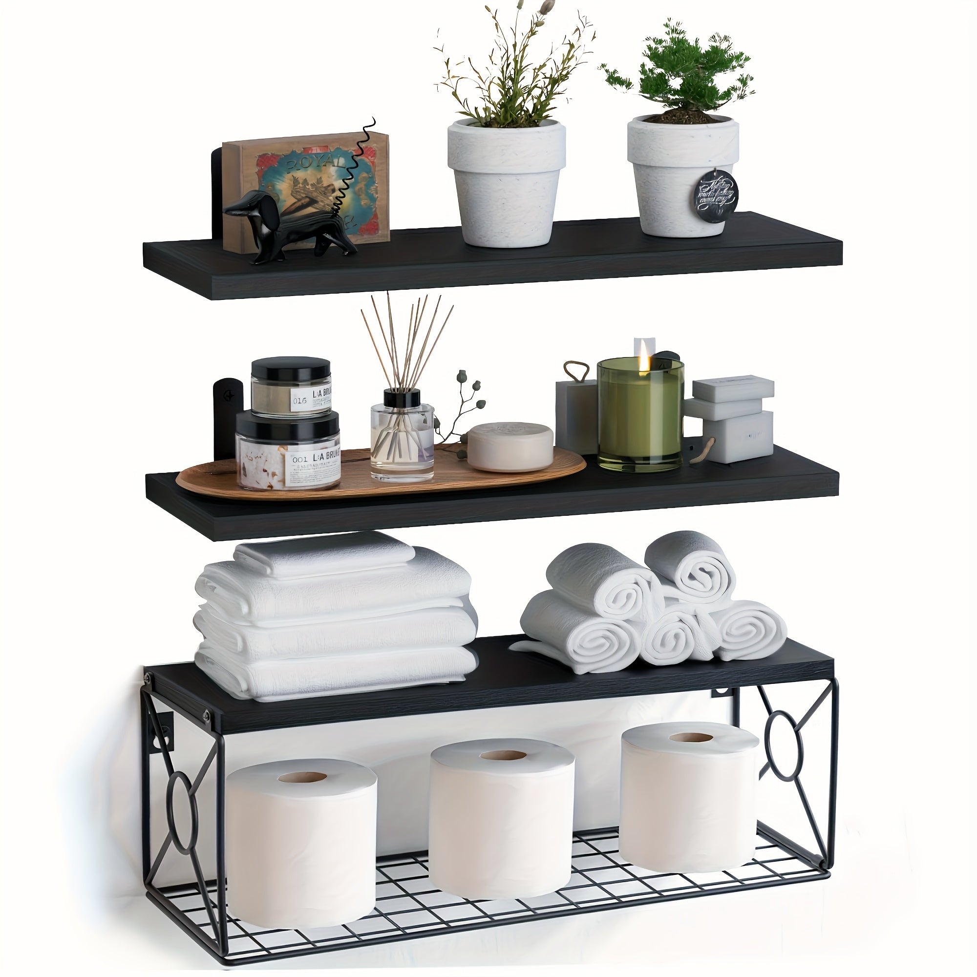 TEMU 3 Tier Bathroom Shelves Over Toilet With Storage Basket, Set Of 3 Floating Shelves Wall Shelves For & Wall Decor-bedroom-kitchen-living Room
