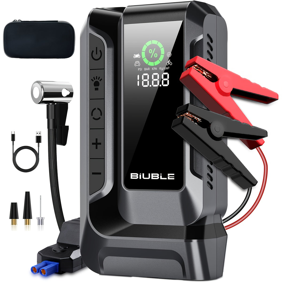 TEMU Biuble 9000a Portable Starter With Digital Tire Inflator, Air Compressor, Flashlight, 25000mah Power Bank, 12v Battery Booster Charger For All