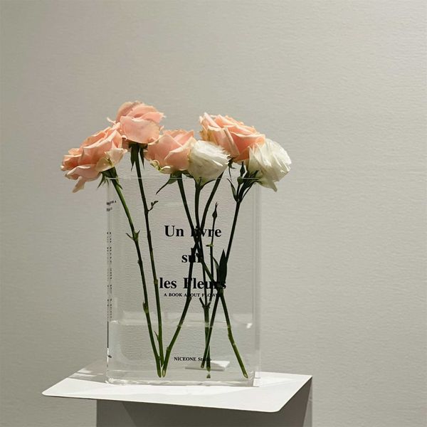 Vases Books Acrylic Vase Transparent Flowers Vase INS Home Decoration Nordic Europe Modern Hydroponic Desktop Ornament Creatitive Gift Y23