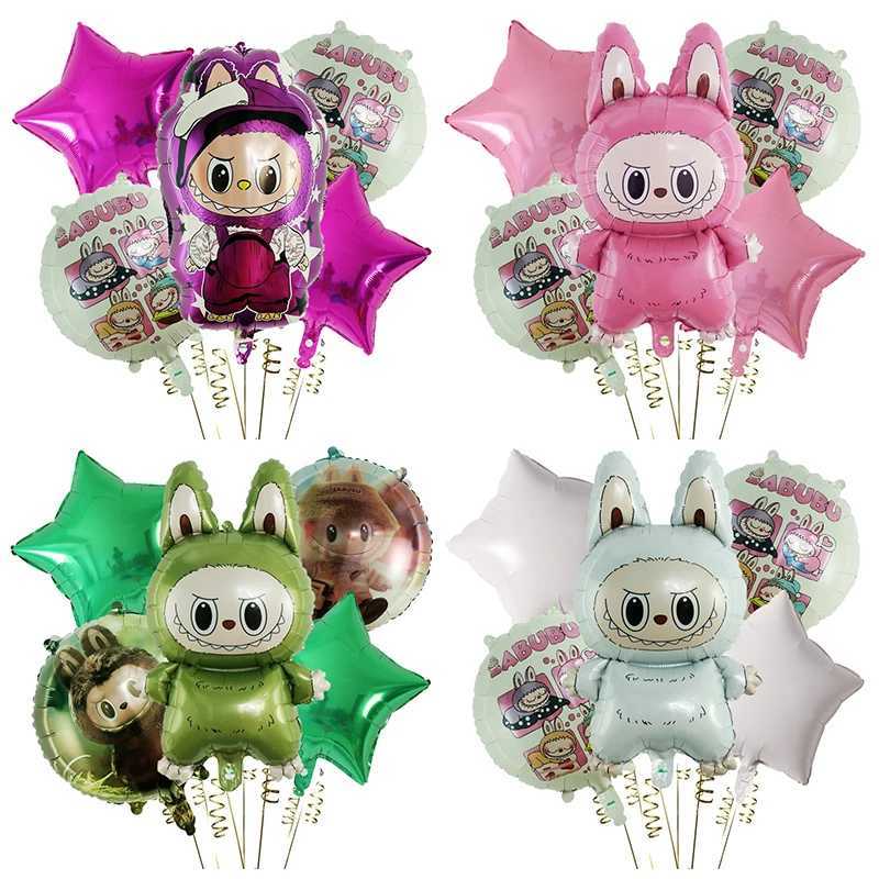 5Pcs-Set Cute Cartoon Bubble Mart Theme Foil Balloon Set Labubu Children First Birthday Party Decorations Baby Shower Air GlobosXJ250107