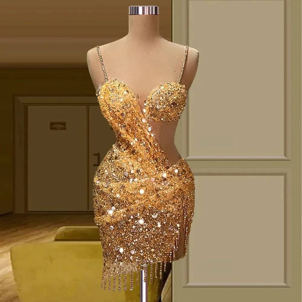 Aso Ebi Cocktail Dresses Short Prom Dresses One Shoulder Glitter Sequibs Mirror Sequin Mini Club Dress Evening Gown