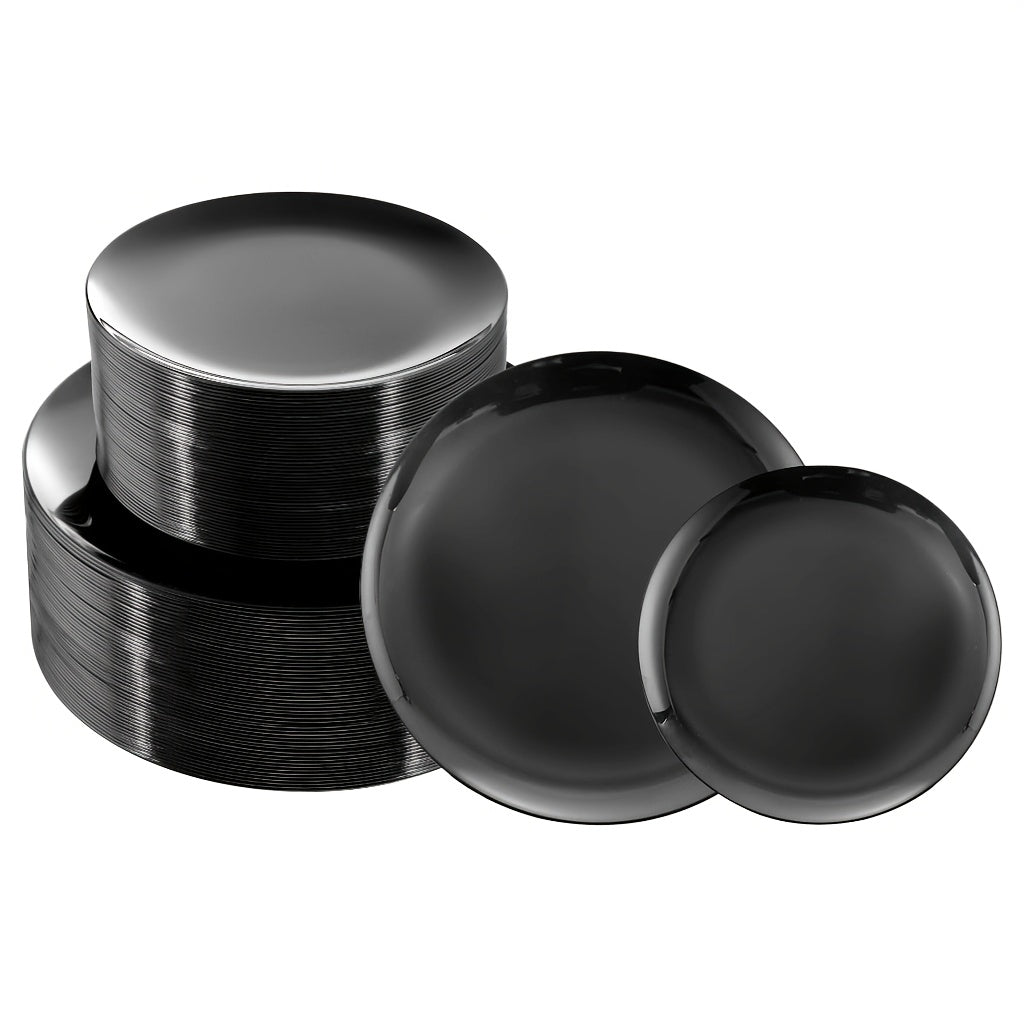 TEMU 200pcs Black Plates Disposable - Premium Heavy Duty Black Plastic Plates - Dinner Plates 10.25 Inch, Dessert-salad Plates 7.5 Inch, Idea For