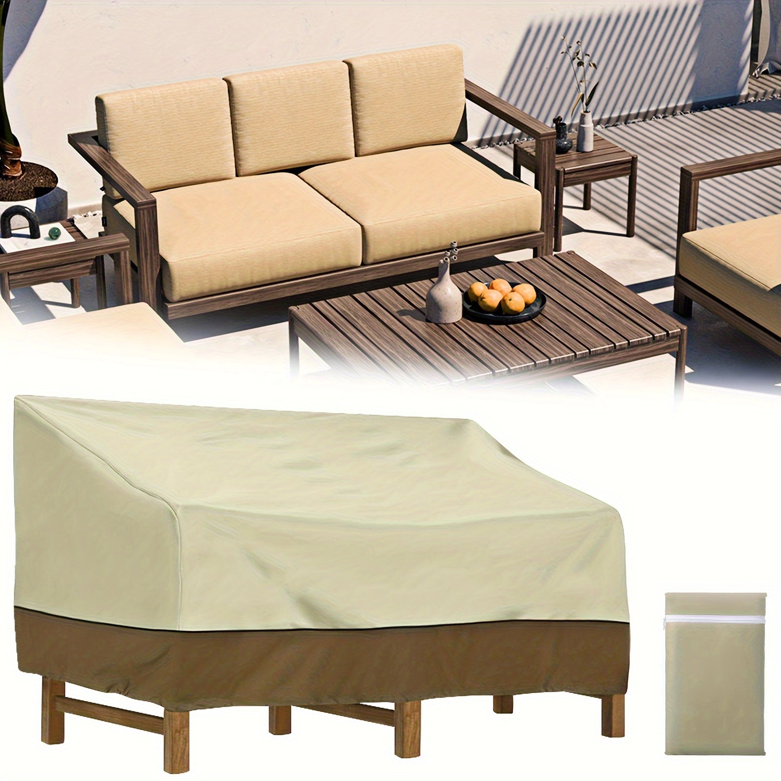 TEMU Heavy Duty Waterproof Outdoor Bench & Loveseat Cover - Oxford Fabric With Uv, Wind, Rain, Snow, Frost, Hail, Dust, Bird & Tree Sap - Beige-