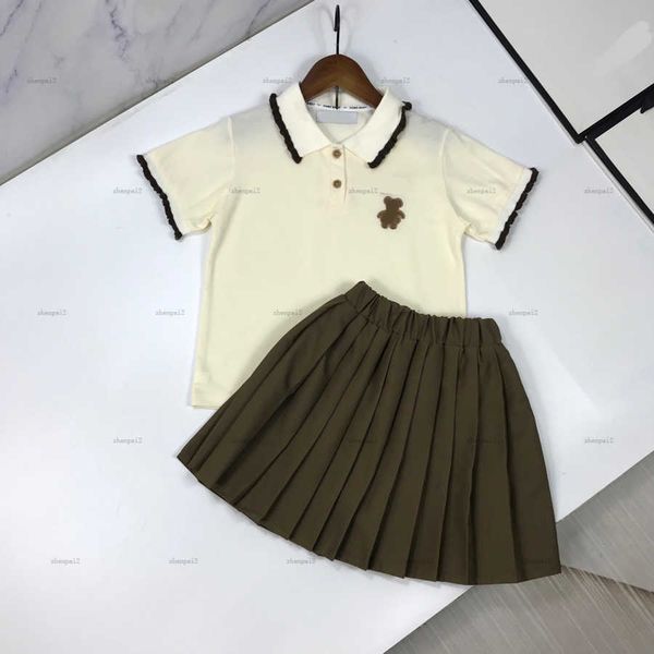 Luxury designer baby clothes kids Tracksuits girl suits Size 120-170 CM Pleated lace design with polo collar and solid pleated skirt