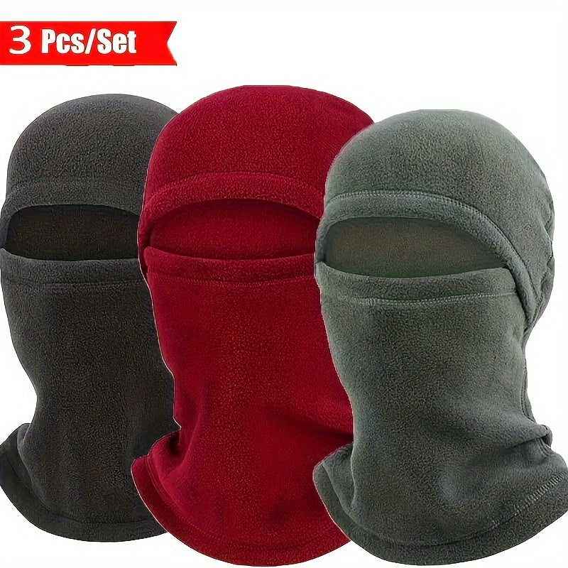 TEMU 3pcs-set Windproof Hat Windproof Face Mask Polar Fleece Balaclava Hood Ski Mask For Cycling Skiing, And Training And Neck Warmer Protected Party