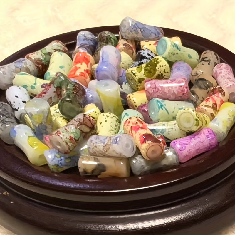 TEMU 50 Elegant Glass Beads Set - 12mm Ink Pattern Bamboo Beads For Jewelry Making, Diy Bracelets, Necklaces, Clothing And Craft Accessories