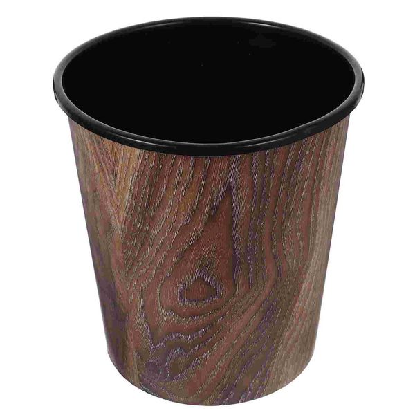 Retro Imitation Wood Grain Trash Can Rubbish Office Cans For Under Desk Waste Storage Bin Large Capacity Bins Trash CanB240726