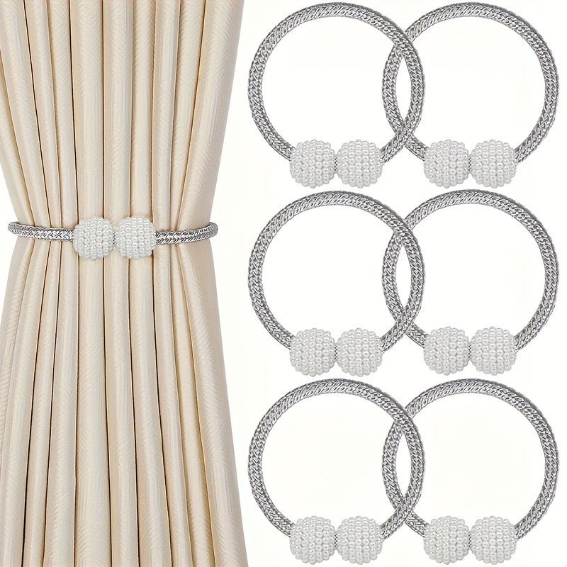 TEMU 6pcs Vintage Style Pearl Curtain Tiebacks, Snap Curtain Cord Closure Strap Plastic Woven Design, Firm Snap Design, No Drilling Required, ,
