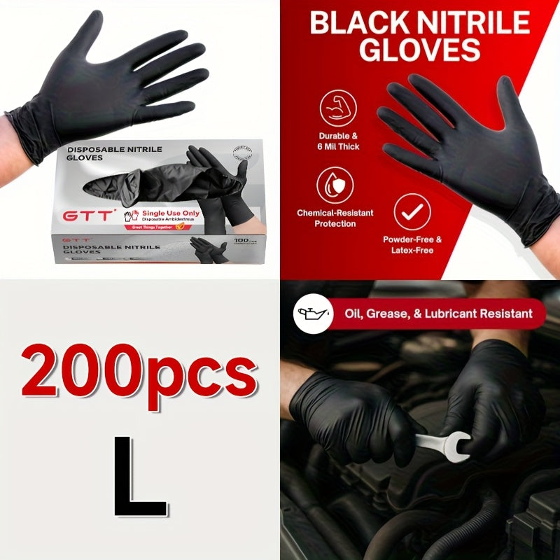 TEMU Black Nitrile Disposable Gloves, 6 Mil Thickness, Packaging, Flexible And Form-fitting, Chemical Protection, Latex-free, Maintenance Team Use