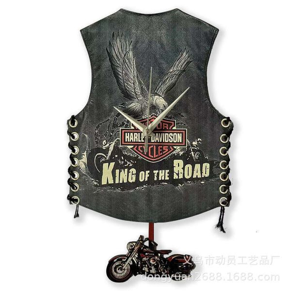 Motorcycle vest wall silent creative clock, motorcycle swing clock decoration