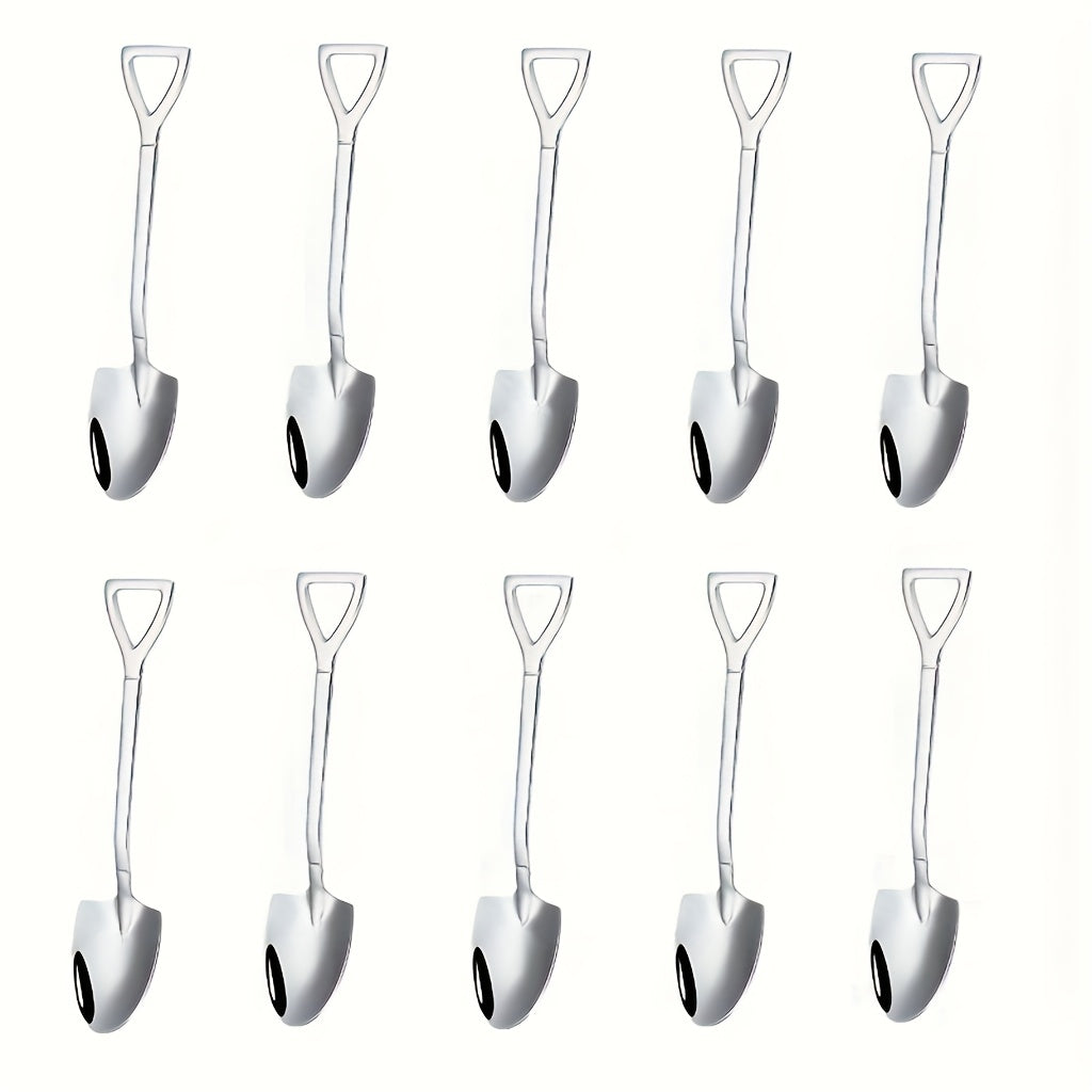 TEMU 10pcs Stainless Steel Ice Cream Spoons, Creative Shovel Design, Metal Kitchen Tools Set For Desserts, Tea, Coffee, Home, Kitchen, Restaurant Use
