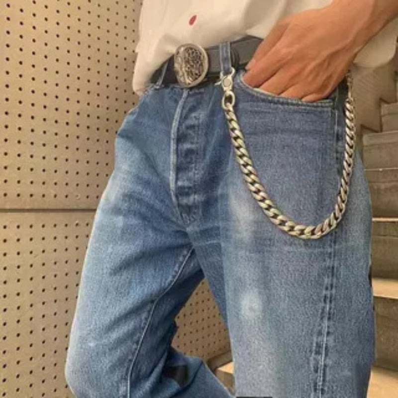 2025 New Vintage Luxury Jeans Chains Distressed Glossy Lobster Button Belt Bag Chain Classic Style Cross-shaped Pendant Jewelry Accessory