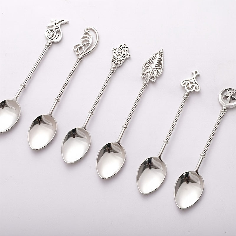 TEMU Set Of 6 Vintage Dessert Spoons, Coffee Spoons, Stirring Spoons Vintage Style Golden Carved Spoon, Suitable For Weddings, Dining, Party Events