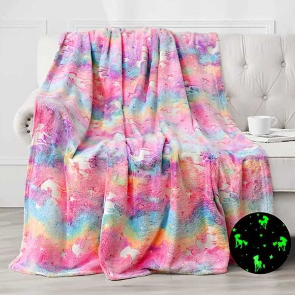 New spacecra Glow in The Dark Blanket Unicorn Gift for Kid Birthday Bedroom Decor Unicorns Toys Soft Cozy Luminous Throw BlanketXJ241111
