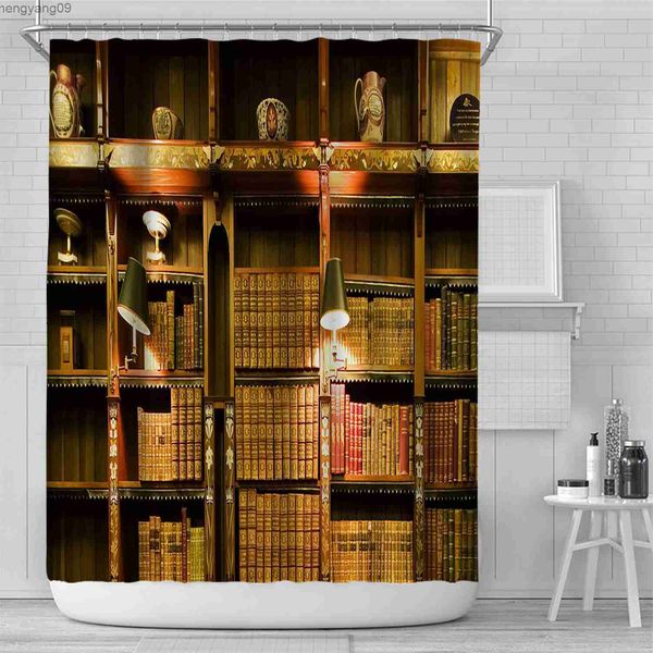 Shower Curtains Vintage Library Books Photo Shower Curtain Magic Bookshelf Printing Bathroom Decor Curtains Set Waterproof Fabric With R2308