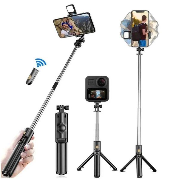 Universal Wireless Selfie Stick with Light Bluetooth Remote Tripod Stand Extendable Tripod for iPhone Tiktok Live Streaming Y240813
