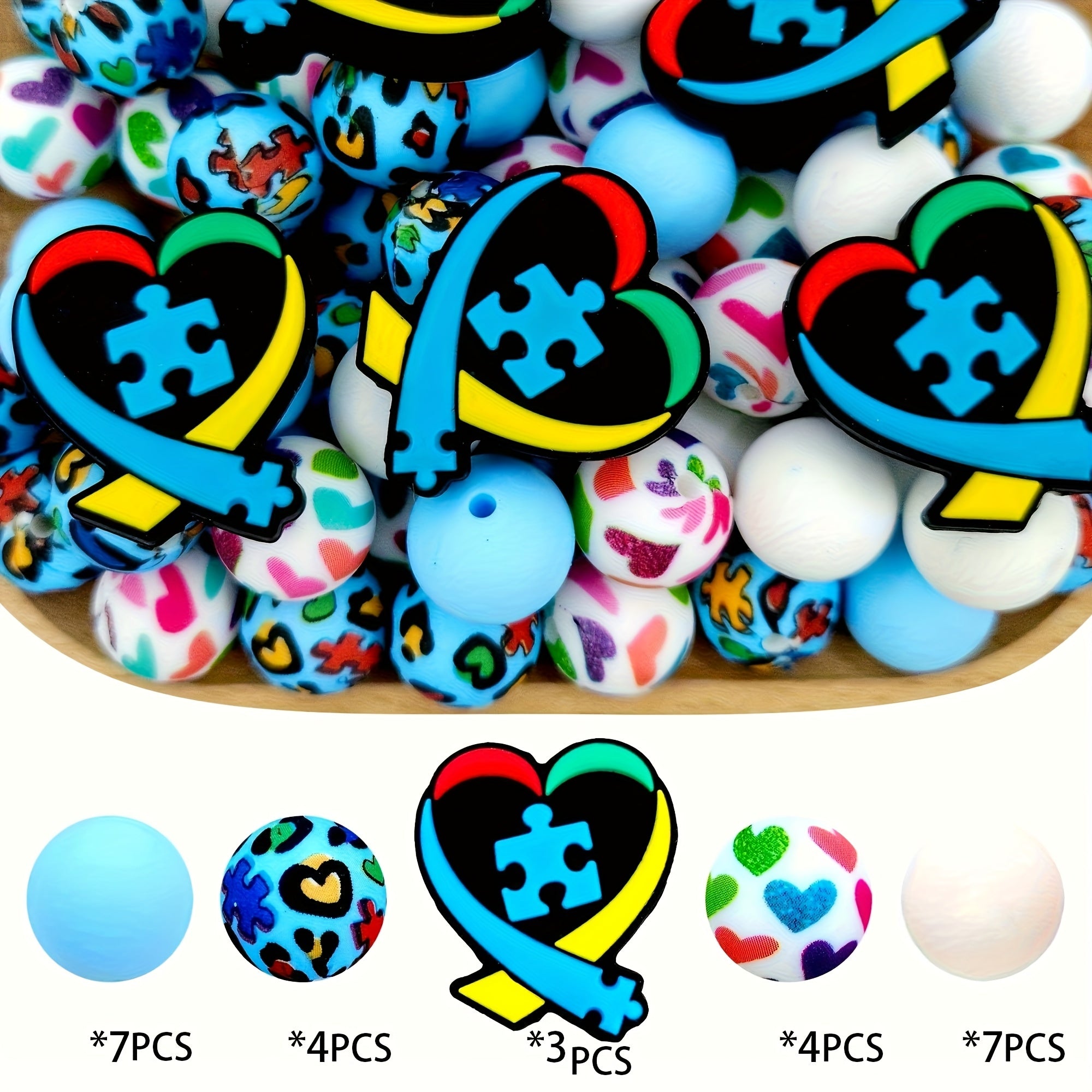 TEMU 25pcs Silicone Beads Autism Ribbon Red Elements Silicone Beads Suitable For Jewelry Decoration Beads Accessories Used For Earrings, Necklaces,