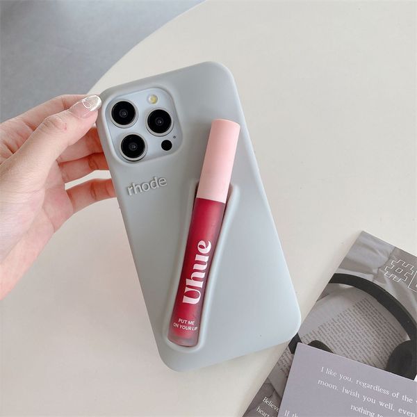 Rhode phone case lip gloss Portable Phone Holder Lipstick Lip Balm 3D Makeup Clip Soft Silicone Mobile Back Cover For iPhone 15 14 13 12 Pro