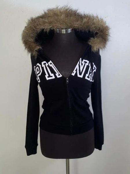 Plugue de inverno espessado American Wool Collar Capuz vintage Cardigan Cardigan Top IN Clothing 241121