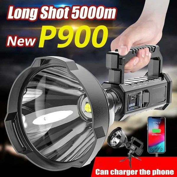 10000000 Lumens Flashlight Powerful P900 Torch Waterproof Fishing Lantern USB Rechargeable Spotlight Searchlight Power Bank Lamp Y240731 Y24