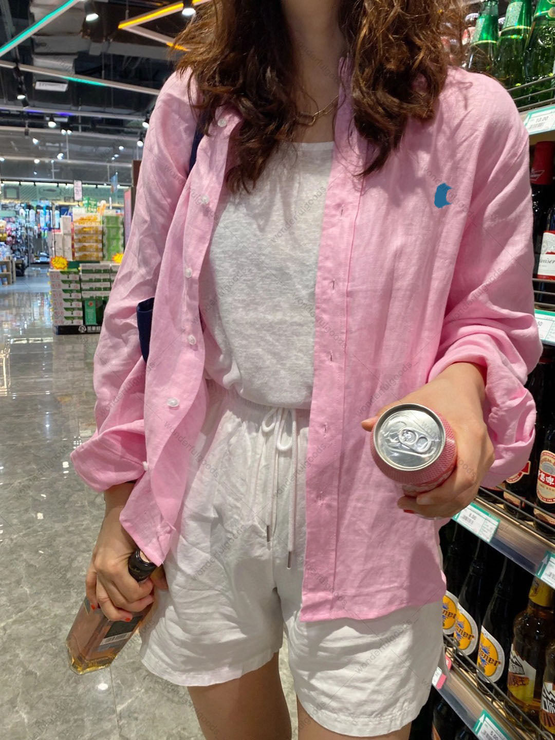 womens polos shirts blouses Linen shirt with small horses embroidery old money style