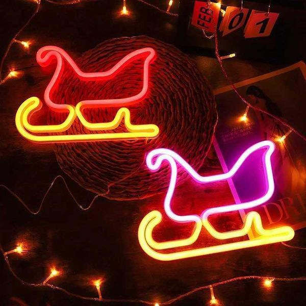 Sled LED Christmas Neon Light Logo Elk Christmas Tree Neon Light Acrylic Night Light Used for Party Halloween Christmas Wall Decoration X241