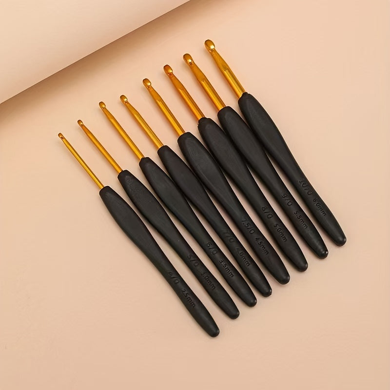 TEMU 8pcs Black Plastic Soft Handle Crochet Hooks Set, Diy Craft Knitting Tools For Handmade Projects