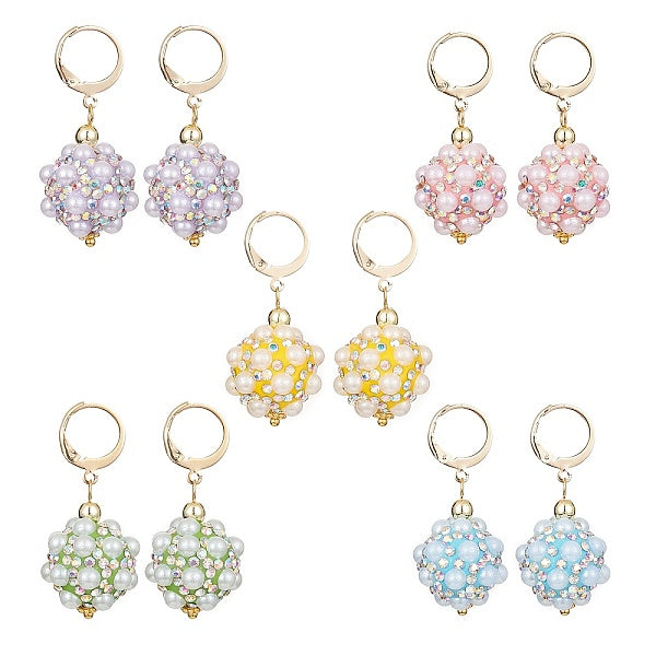 Polymer Clay Rhinestone Disco Ball Dangle Leverback Earrings