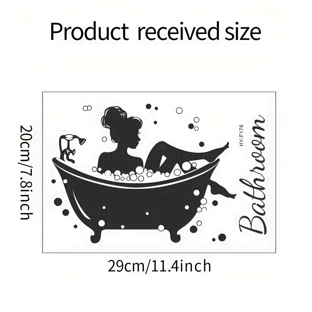 TEMU 1pc, Contemporary Vinyl Decal, Bubble Bath Silhouette, Removable Waterproof Pvc Sticker, 7.8x11.4inch, Self-adhesive For Door Bathroom Decor,
