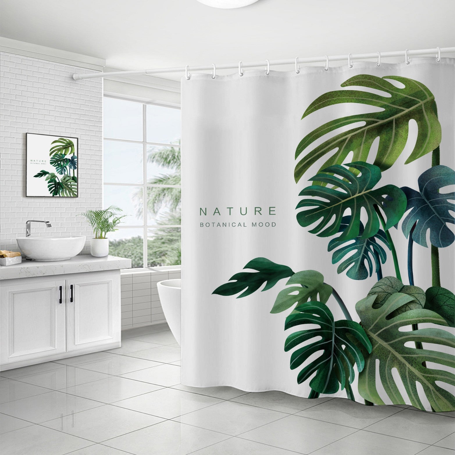 YL-37250 waterproof shower curtain 3D printed tropical jungle plant leaves and flowers polyester shower curtain with hook