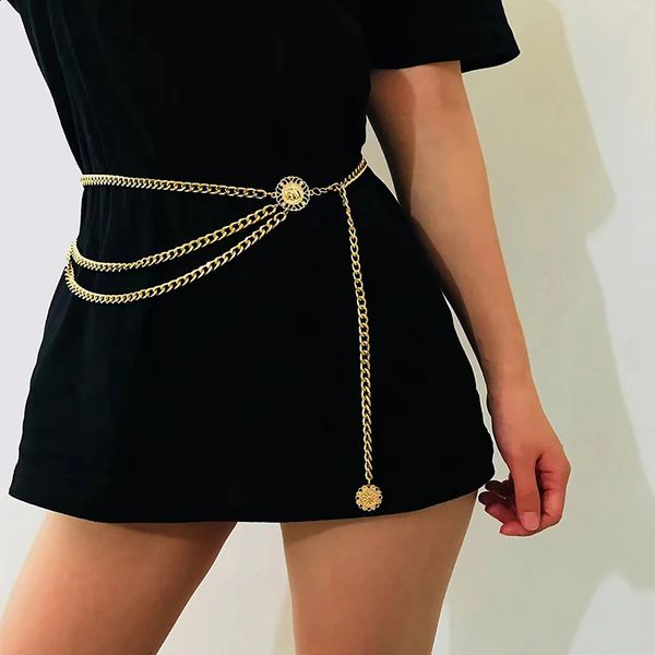 2023 Fashion Multilayer Chain Belt For Women Gold Silver Color Metal High Waist Body Dress Lady Tassel 241225