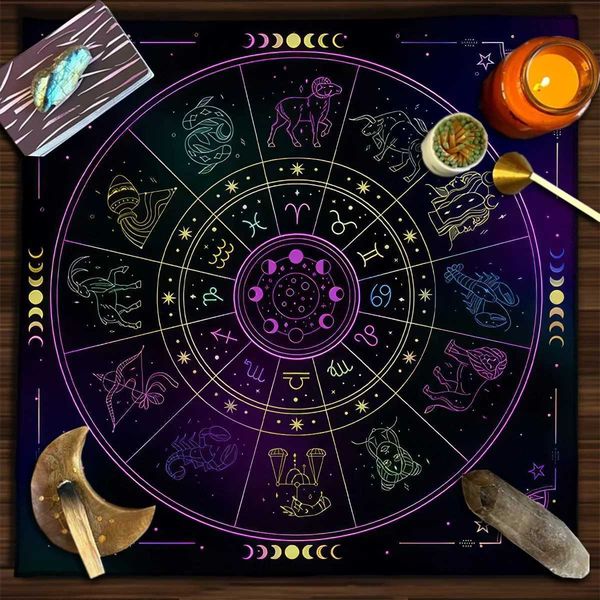 Tarot Tablecloth 12 Constellations Divination Altar Cloth Board Game Witchcraft Astrology Oracle Cards Pads For Room Home Decor Y240905