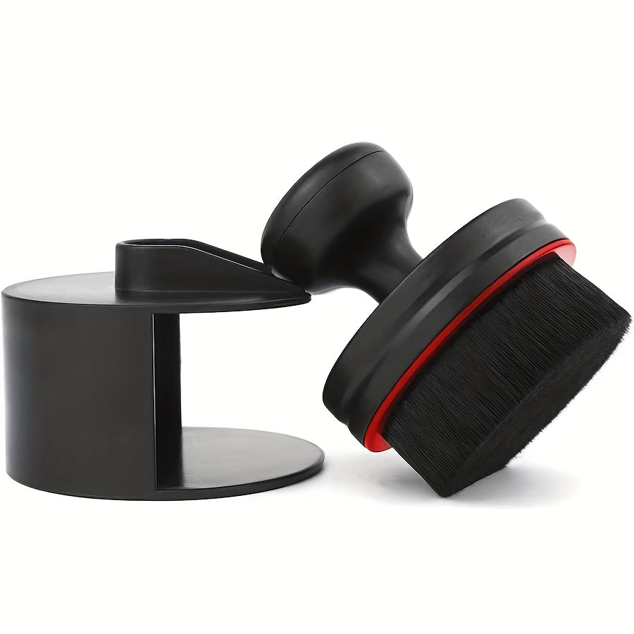 TEMU Premium Vegan Tire Shine Applicator Brush With Stand - Durable Nylon, Auto Detailing & Cleaning, Black With , Protects Against Oil & Dirt, &