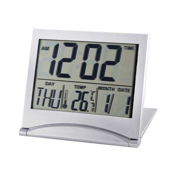 Folding LCD Digital Alarm Clock Desk Table Weather Station Desk Temperature Travel Ectronic Mini Clock Y240904