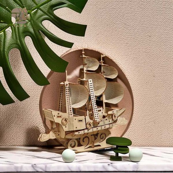 3D Puzzles Tada 3D wooden puzzle toy ocean sailboat assembly childrens and adult mechanical creativity 3D model building block kit Y2501129U
