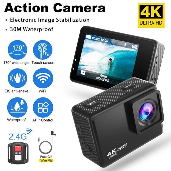 Sports Action Video Cameras Ultra HD Action Camera 4K-60f 24MP Wi-Fi 2 I LCD 170D 30m Waterproof Helmet Video Sport Anti-Shake Camera With I