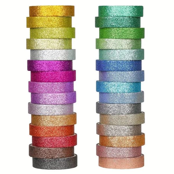 Glitter paper tape set, 10mm fine colored decorative tape, used for handicrafts, gift packaging, collage supplies, diaries, planning books
